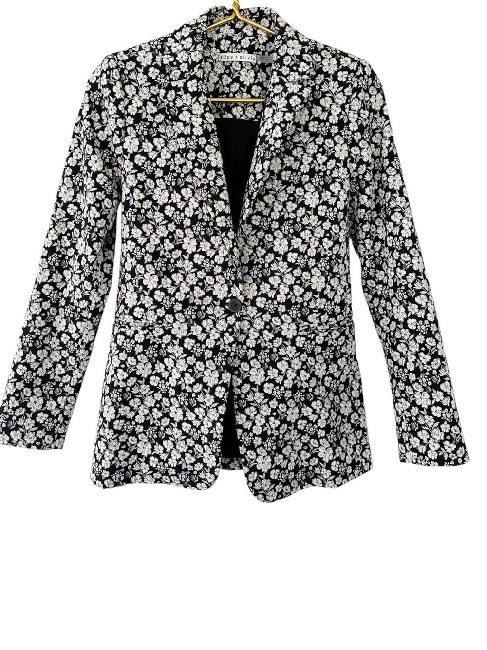 Alice + Olivia • Macey Floral Fitted Jacket Blazer Black White NWOT